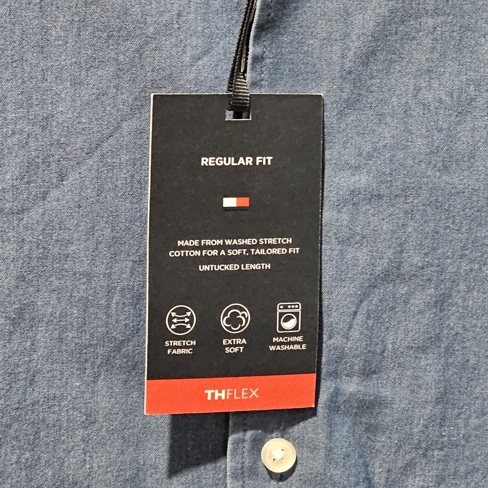 Tommy Hilfiger Men's Flex Reg Fit Washed Untucked Dress Shirt - Picture 6 of 9